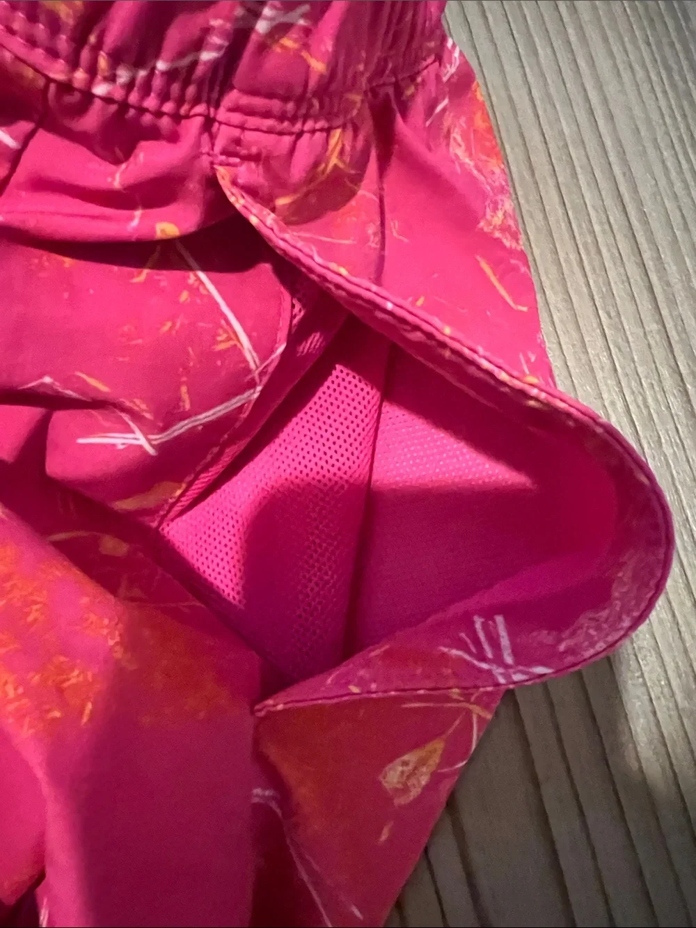 The North Face Men’s Hot Pink & Orange Patterned Swim Trunks